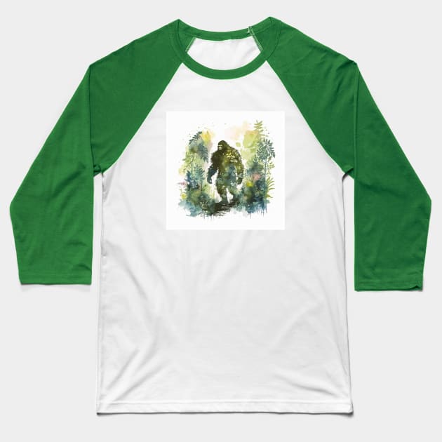 Bigfoot in the Foliage Baseball T-Shirt by Star Scrunch